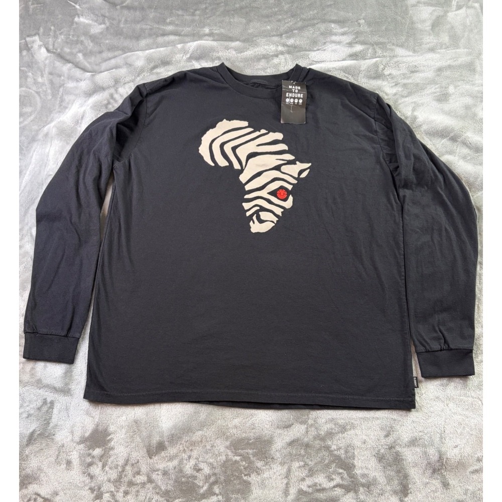 Element Africa Silhouette Zebra Stripes Skateboarding T-Shirt Mens XL Black NWT